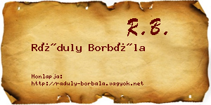 Ráduly Borbála névjegykártya